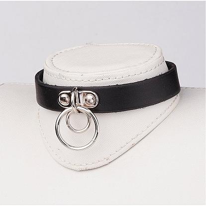 Punk Rock Style Cowhide Leather Choker Necklaces, with Iron Clasps
