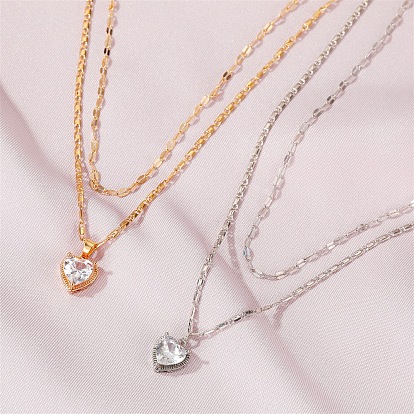 Chic Double-layer Crystal Heart Necklace with Sweet and Sexy Pendant for Women