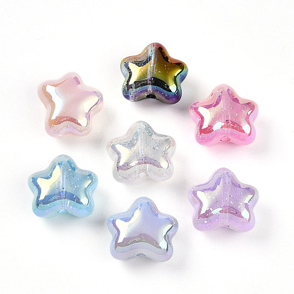 Непрозрачные акриловые бусины с УФ-покрытием, радужный, звезда, с блеском порошок