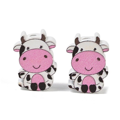 Printed Schima Wood Beads, Cow, Spray Paint