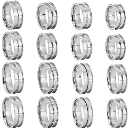 16 шт. 8 стили 201 заготовка сердечника кольца из нержавеющей стали для изготовления инкрустированных ювелирных изделий, двухканальное кольцо со скошенной кромкой