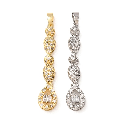 Brass Micro Pave Clear Cubic Zirconia Pendants, Multi Layer Teardrop Charms