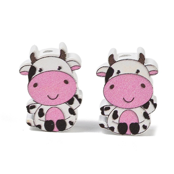 Printed Schima Wood Beads, Cow, Spray Paint