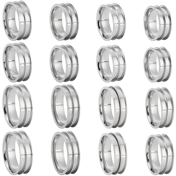 16 шт. 8 стили 201 заготовка сердечника кольца из нержавеющей стали для изготовления инкрустированных ювелирных изделий, двухканальное кольцо со скошенной кромкой