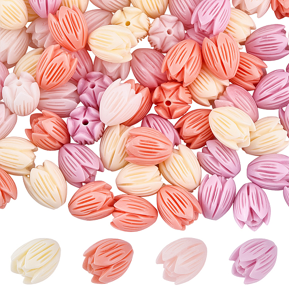 80 pcs 4 couleurs perles de corail synthétique, fleur