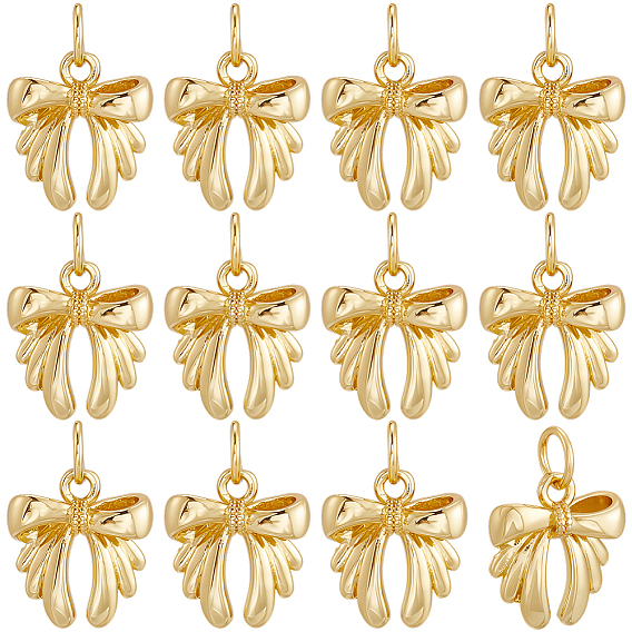 12 шт. латунные подвески-бантики, без кадмия и без свинца, долговечный, стойки покрытие, с целью перехода в кольце