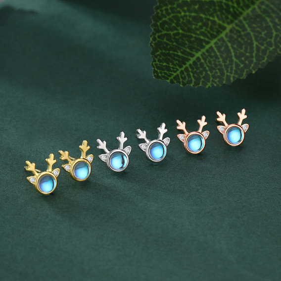 925 серьги-гвоздики в виде головы оленя из стерлингового серебра с прозрачными кубическими цирконами, с естественным лунным светом