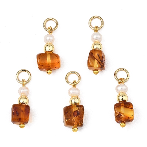 Подвески из натурального янтаря, квадратные подвески с натуральными культивированными пресноводными бусинами, золотые