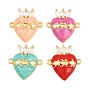 Brass Pave Clear Cubic Zirconia Connector Charms, Sacred Heart Links, with Enamel, Long-Lasting Plated, Rack Plating, Cadmium Free & Lead Free, Golden