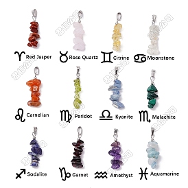 48Stück 12Stile Sternbild Edelstein Anhänger, Anhänger aus Perlen mit Geburtssteinsplittern 304 und Ösen aus Edelstahl, Edelstahl Farbe