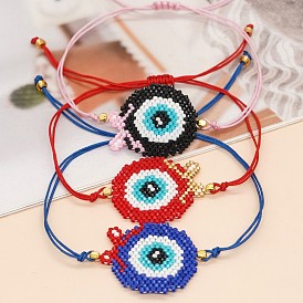 Браслеты в богемном стиле в форме яблока с подвеской в виде сглаза из стеклянных бисерных звеньев., украшения из плетеного волоконного шнура для женщин