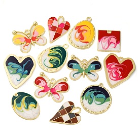 Alloy Enamel Pendants, Light Gold, Heart/Butterfly/Oval/Flat Round Charm