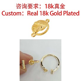 Brass Micro Pave Clear Cubic Zirconia Cup Peg Ring Settings, Cuff Ring Settings for Half Drilled Beads
