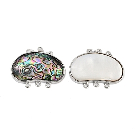 Brass Box Clasps, with Shell/Paua Shell, 3-Strand, 6-Hole, Platinum