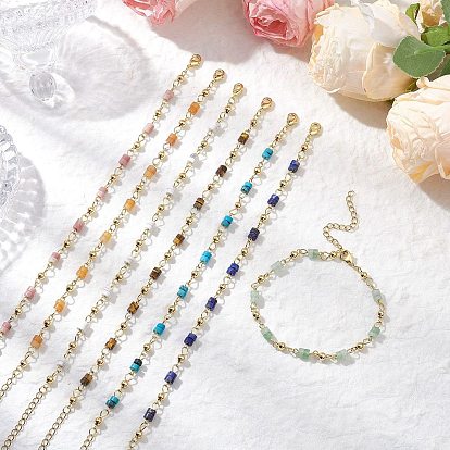 304 Браслеты из нержавеющей стали с натуральными драгоценными камнями для женщин, плоско-круглые, золотые