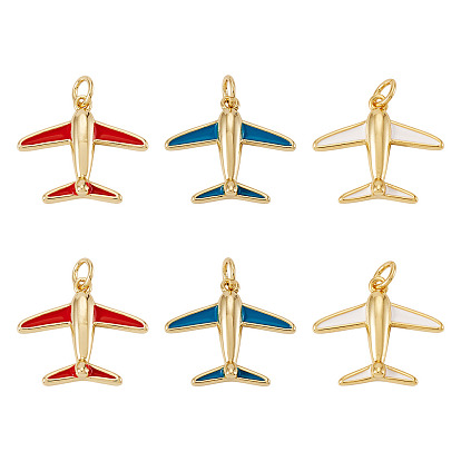 6 шт. 3 цвета латунные эмалевые подвески, прелести самолета, стойки покрытие, без кадмия и без свинца, долговечный, с целью перехода в кольце