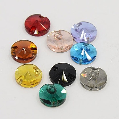 Sew on Rhinestone, Glass Rhinestone, Two Holes, Garments Accessories, Faceted, Half Round, 12x4.5mm, Hole: 1mm
