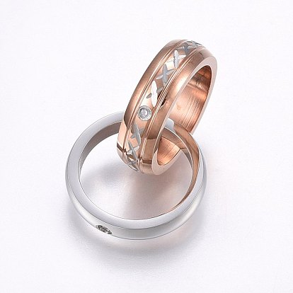 304 Stainless Steel Pendants, with Cubic Zirconia, Ring, Clear