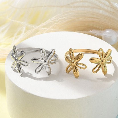 Ионное покрытие (ip) 304 открытая манжета из нержавеющей стали для женщин, цветок