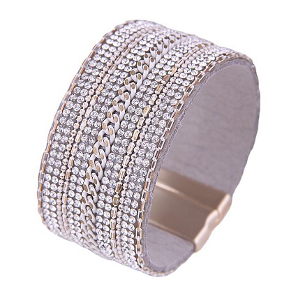Stylish Leather and Diamond Magnetic Clasp Bracelet for Any Occasion