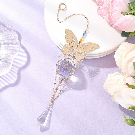 Бабочка 201 соединительные подвески из нержавеющей стали и стеклянные подвески-ловец солнца, с латунным кабельных цепей