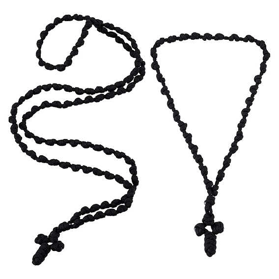 2шт. 2 стили: плетеные полиэстеровые шнурки, подвески в виде крестов, молитвенные ожерелья