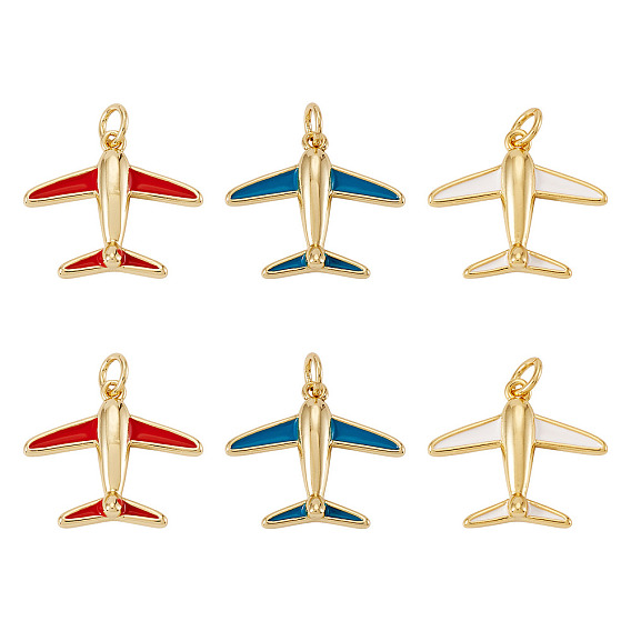 6 шт. 3 цвета латунные эмалевые подвески, прелести самолета, стойки покрытие, без кадмия и без свинца, долговечный, с целью перехода в кольце