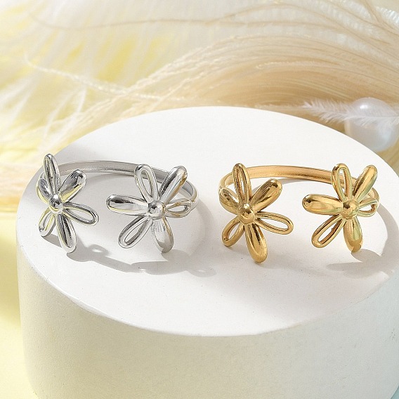 Ионное покрытие (ip) 304 открытая манжета из нержавеющей стали для женщин, цветок