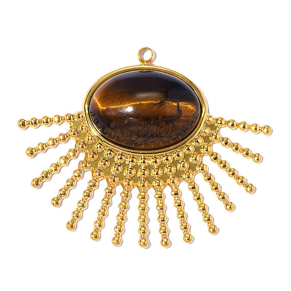 304 pendentifs en acier inoxydable avec œil de tigre naturel, charme soleil, placage ionique (ip), plaqué longue durée