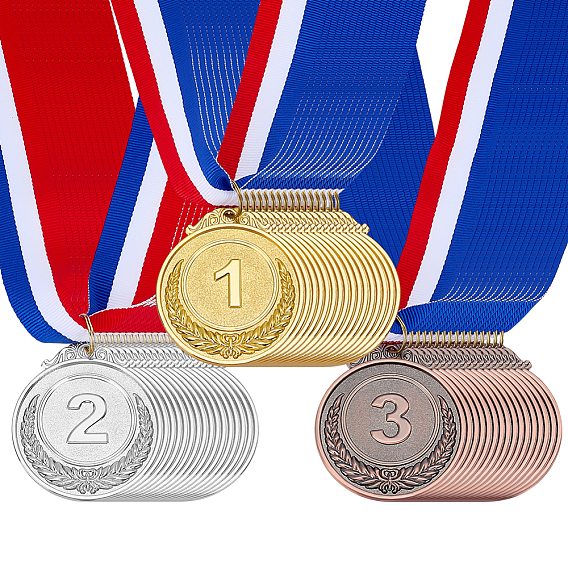 48шт 3 цвета цинковый сплав медали, с нейлоновым ремешком