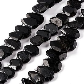 Natural Black Tourmaline Beads Strands, Faceted, Teardrop