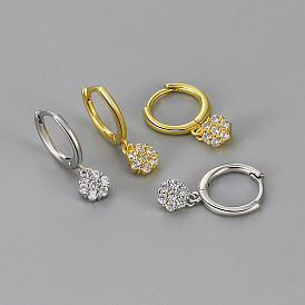 Серьги-кольца из латуни с прозрачными кубическими циркониями ко Дню святого Валентина, цветок