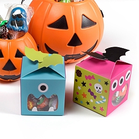 Складные квадратные подарочные коробки для конфет из бумаги на Хэллоуин, с видимым окном, для вечеринок