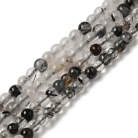 Natural Black Rutilated Quartz Beads Strands, Round