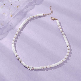 Ожерелья из натуральных белых ракушек и круглых бусин хейши, с 304 из нержавеющей стали Lobster Claw застежками