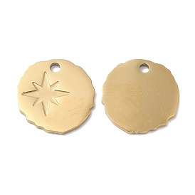 Ion Plating(IP) 316L Surgical Stainless Steel Charms, Irregular Flat Round with Star Charm, Textured