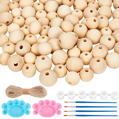 DIY Decorative Wood Crafting Balls, includ Natural Wooden Round Ball, Plastic Empty Paint Palette & Watercolor Oil Palette & Paint Brushes Pens, Jute Twine