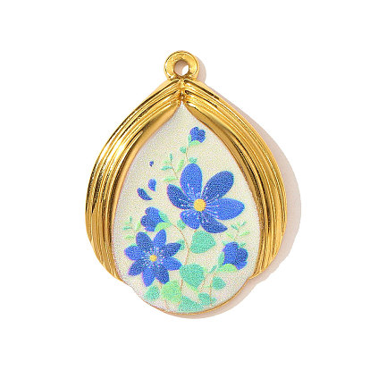 Печатные 304 подвески из нержавеющей стали, подвески-слезинки с цветочным узором, зеркальная полировка, ионное покрытие (ip), реальный 18 k позолоченный