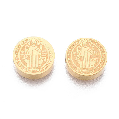 Религия 304 бусины из нержавеющей стали, плоские круглые с святым Бенедиктом, ионное покрытие (ip)