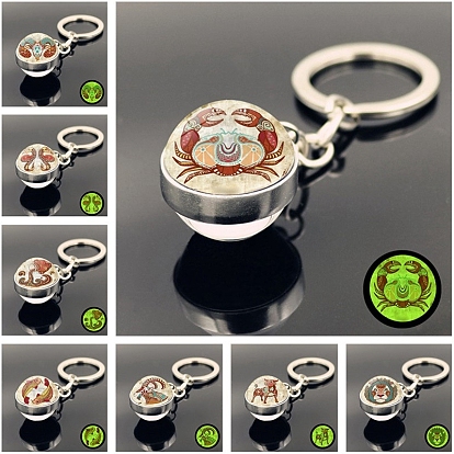 Boule ronde avec porte-clés en verre lumineux constellation, avec les accessoires en alliage de platine