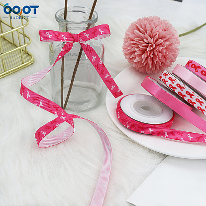 4.5M Printed Polyester Pink Ribbon Grosgrain Ribbon, for Gift Wrapping, Party Decorations, Flat