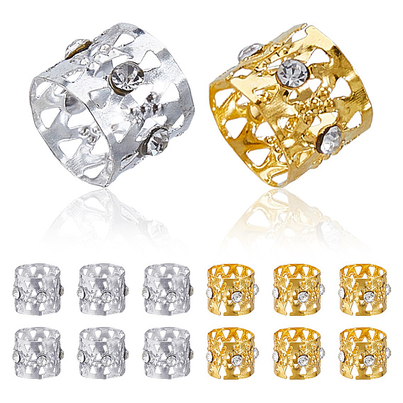 60 шт. 2 цвета алюминиевые и стразы дреды плетение бусины, для укладки волос, колонка