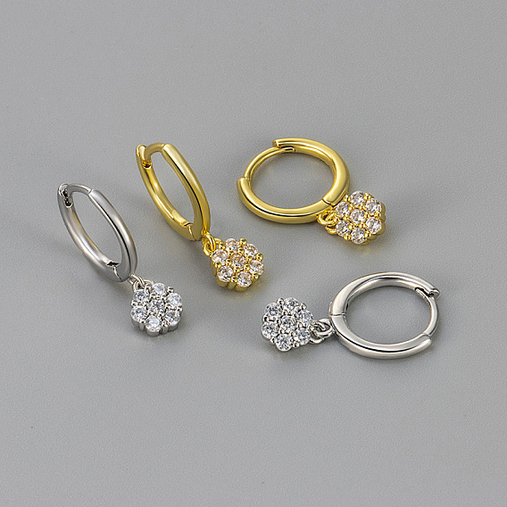 Серьги-кольца из латуни с прозрачными кубическими циркониями ко Дню святого Валентина, цветок