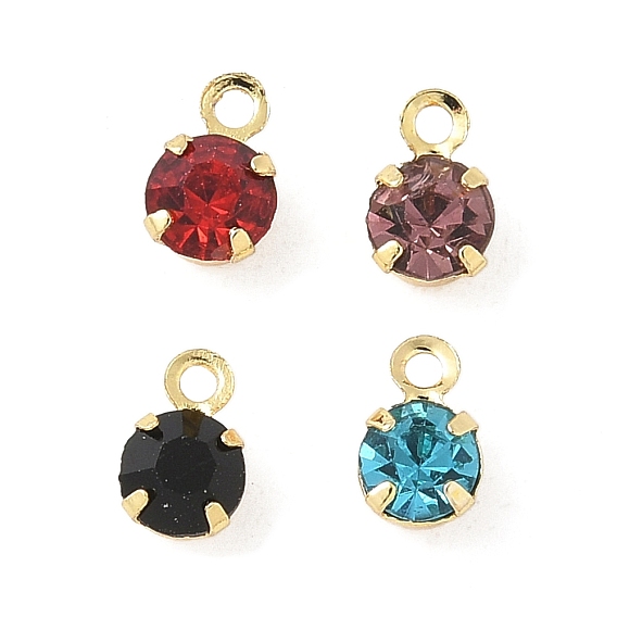 Латунь стекло амулеты, плоско-круглые, стойки покрытие, долговечный, реальный 18 k позолоченный, граненые