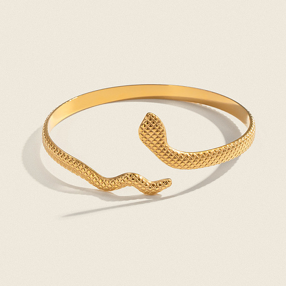 304 Stainless Steel Snake-Shaped Open Cuff Bangles for Women
