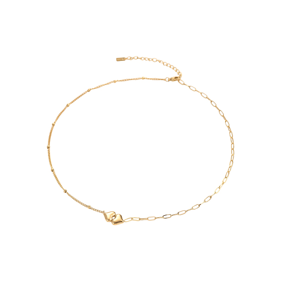 304 Stainless Steel Satellite Chain & Cable Chain Necklaces for Women, Double Heart, Ion Plating(IP), Long-Lasting Plated