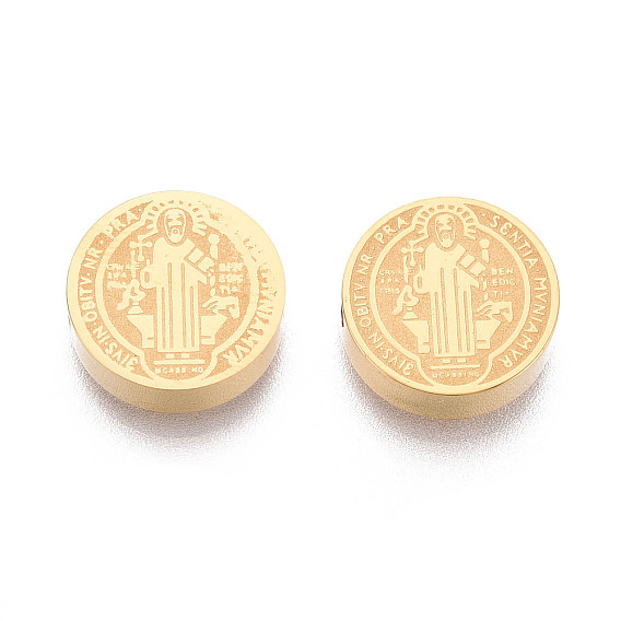 Религия 304 бусины из нержавеющей стали, плоские круглые с святым Бенедиктом, ионное покрытие (ip)