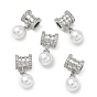 SHEGRACE Brass Micro Pave Cubic Zirconia Tube Beads, with ABS Imitation Pearl, Cadmium Free & Lead Free & Nickel Free