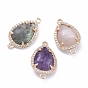 Brass Rhinestone Links, with Natural Gemstone, Teardrop, Faceted