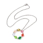 Colorful Acrylic Beaded Ring Pendant Necklaces, with 304 Stainless Steel Cable Chains